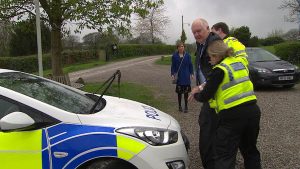 Doug smashes up a police car in Emmerdale