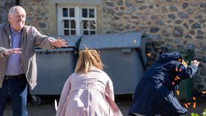 Brenda and Laurel have a food fight in Emmerdale