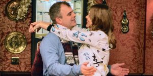 Steve and Tracy hug in Coronation Street 