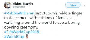 Tweets about Robbie Williams performing at World Cup (Credit: Twitter)