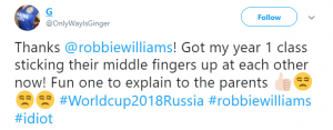 Tweets about Robbie Williams performing at World Cup (Credit: Twitter)