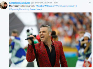 Tweets about Robbie Williams performing at World Cup (Credit: Twitter)