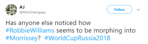 Tweets about Robbie Williams performing at World Cup (Credit: Twitter)
