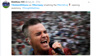 Tweets about Robbie Williams performing at World Cup (Credit: Twitter)
