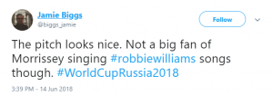 Tweets about Robbie Williams performing at World Cup (Credit: Twitter)