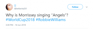 Tweets about Robbie Williams performing at World Cup (Credit: Twitter)