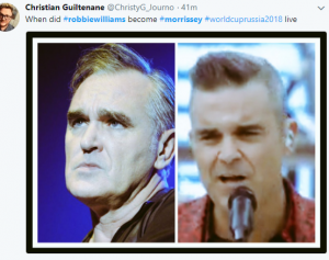 Tweets about Robbie Williams performing at World Cup (Credit: Twitter)