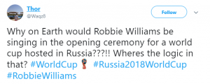 Tweets about Robbie Williams performing at World Cup (Credit: Twitter)