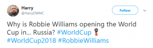 Tweets about Robbie Williams performing at World Cup (Credit: Twitter)