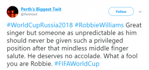 Tweets about Robbie Williams performing at World Cup (Credit: Twitter)