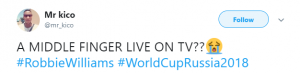 Tweets about Robbie Williams performing at World Cup (Credit: Twitter)