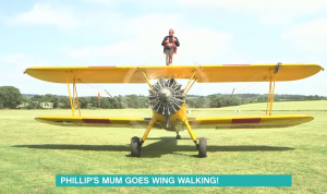 Phil's mum Pat doing a wing-walk on This Morning (Credit: ITV)