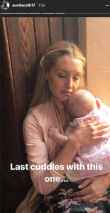 cath-tyldesley with baby Susie on Corrie Set (Credit: Instagram)