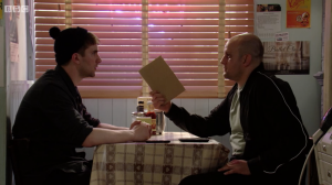 Stuart and Halfway in the cafe EastEnders