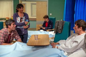 Matty Barton with Cain and Moira Dingle in Emmerdale 