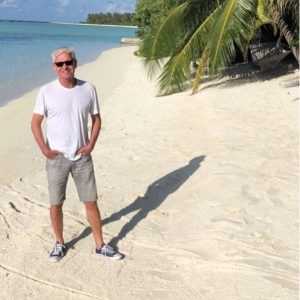 Phillip Schofield on the beach in Niyama
