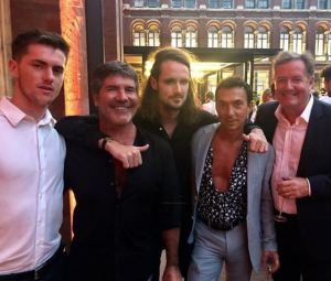 Piers Morgan, son Bertie, Simon Cowell, son Spencer and Bruno Tonioli at Simon's summer party