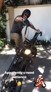 David Beckham failing to start his motorbike