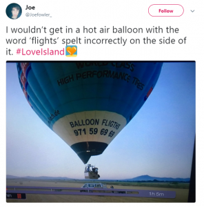 Love Island spelling blunder