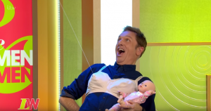Brian Conley trying out a male breastfeeding device on LW
