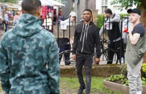 Keegan confronts a gang in EastEnders