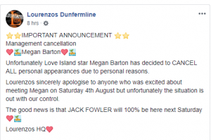 Nightclub's announcement on Facebook