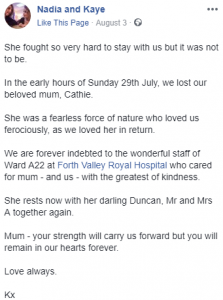 Kaye Adam announces mum has died