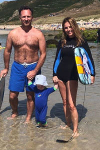 Geri Horner, husband Christian, and son Montague 