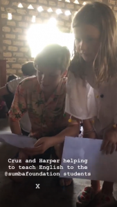 Harper and Cruz teaching the kids English