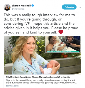 This Morning's soap expert Sharon Marshall discusses her seven rounds of IVF and two miscarriages 
