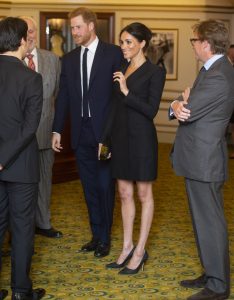 Prince Harry, Duke of Sussex and Meghan, Duchess of Sussex speak with writer Lin Manuel Miranda and others from Sentibale as they attend a gala performance of 'Hamilton' in support of Sentebale at Victoria Palace Theatre on August 29, 2018 in London, England. (Photo by Dan Charity - WPA Pool/Getty Images)