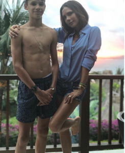 Victoria and Romeo Beckham pose in shorts for Instagram snap on his 16th birthday
