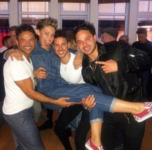 Emma Willis with Ryan Scott and Adam Thomas