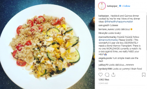 Katie Piper posts pic of her carefully balanced supper on Instagram 