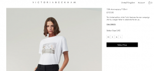 The Victoria Beckham fashion label is offering a £150 tshirt printed with an image of her in a bag