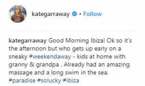 Kate Garraway reveals she is on a weekend break to Ibiza 