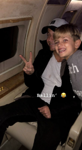 Joe Swash and Stacey Solomon's son on a plane