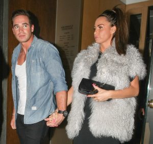 Katie Price and her new husband Kieran Hayler pictured leaving the Nobu Berkeley restaurant in Mayfair after enjoying a romantic Valentine's dinner together, London, UK