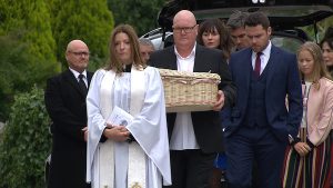 Paddy and Chas attend the funeral of their baby daughter Grace (Credit: ITV)