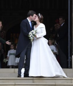 Jack Brooksbank and Princess Eugenie of York leave the wedding of Princess Eugenie of York to Jack Brooksbank at St. George's Chapel on October 12, 2018 in Windsor, England. (Photo by Toby Melville - WPA Pool/Getty Images)