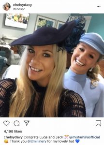 Chelsy Davy shows off her wedding headgear at Eugenie and Jack's wedding 