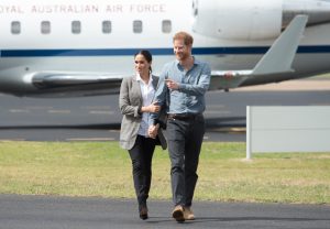 Prince Harry, the Duke of Sussex and Meghan, the Duchess of Sussex arrive at Dubbo Airport