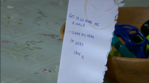 Cain left a note before he left Emmerdale