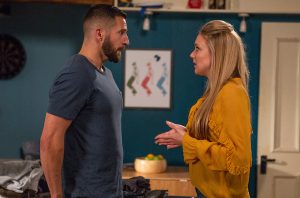 Rebecca White and Ross Barton in Emmerdale