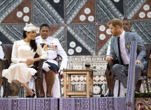 Prince Harry, the Duke of Sussex and Meghan, the Duchess of Sussex attend an official welcome ceremony in Fiji. The ceremony, known as the Veirqaraqaravi Vakavanua, embodies Fijian cultural identity and heritage, and mirrors in format that of the one attended by The Queen and The Duke of Edinburgh in 1953