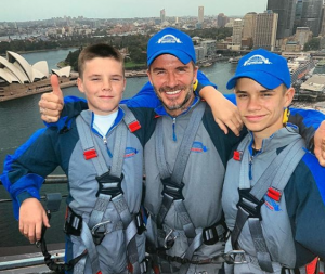 David Beckham and his sons Cruz and Romeo climb the Harbour Bridge in Australia 