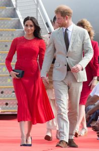 Prince Harry, the Duke of Sussex and Meghan, the Duchess of Sussex are welcomed at Fua'amotu Airport in Tonga by Her Royal Highness The Princess Angelika Latufuipeka