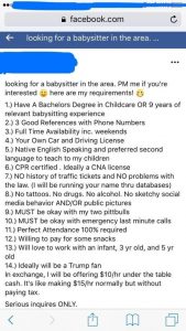Facebook babysitter request