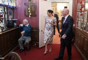 Meghan, Duchess of Sussex visits actor Richard O'Sullivan in the Royal Variety Charity's residential nursing and care home at Brinsworth House