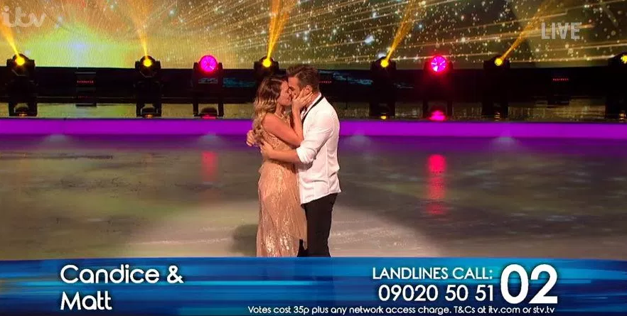 Matt Evers Candice Brown Dancing On ICe kiss (Credi: ITV)